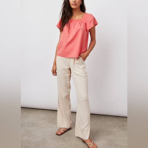 Rails Sonora Square Neck Top M Spiced Coral Flutter Sleeve Smock Gathered Girlie - Picture 2 of 12